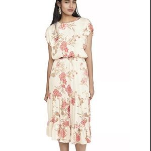 NWT MISA Paulina Dress Cream Floral Print SM Cap Sleeve Blouson Midi Orig $330